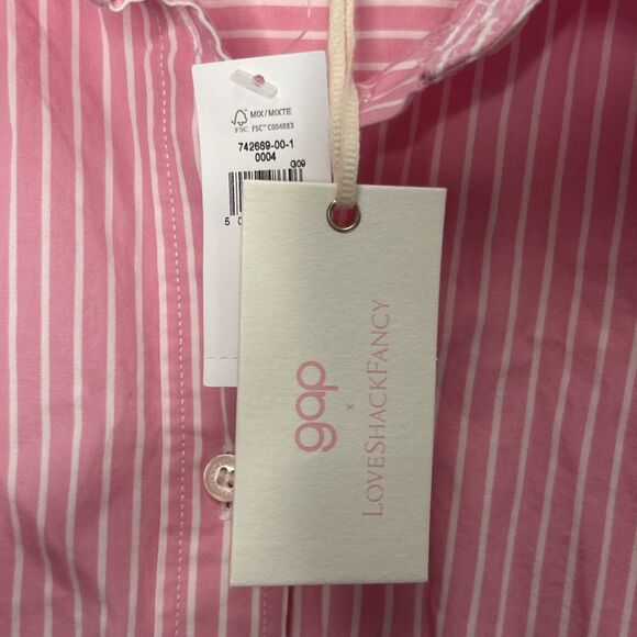 gap x love shack fancy blouse XL Pink Stripe Oxford Preppy Long Sleeve Collared - Picture 2 of 4